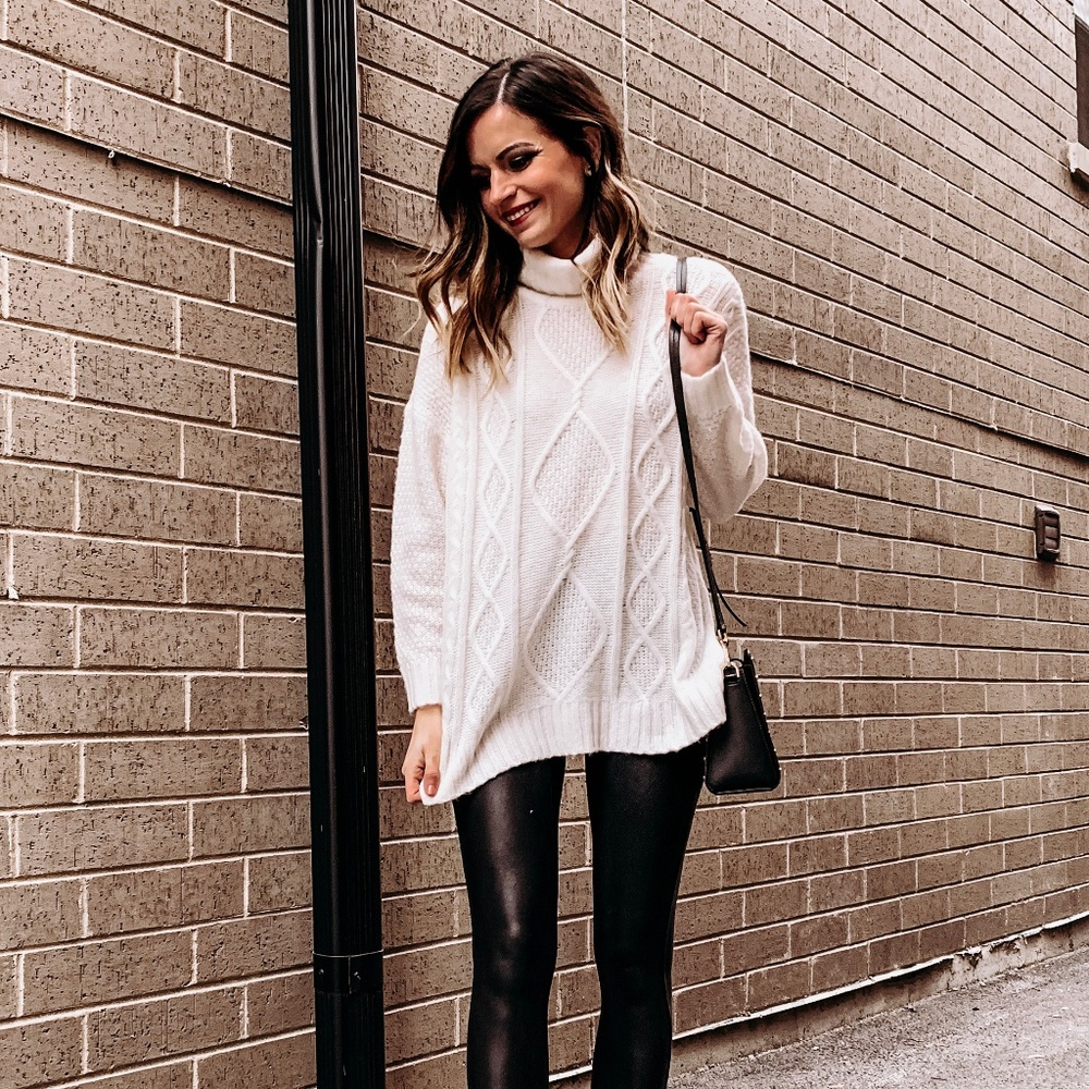 Ivory Cable Knit Turtleneck Sweater
